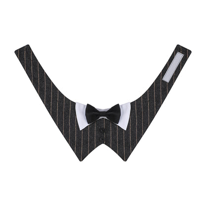 GAVPEPY Polyester Tuxedo Bow Pet Bib, Sizes XS, S, M, L, XL, Green Stripe, Dark Gray Stripe, Coffee Stripe, for photos, celebrations, walks and everyday pet outfits; a neckwear accessory for everyday outfits, portraits and special occasions image 13 - DPbib24-Gray-XS-Design06.jpg