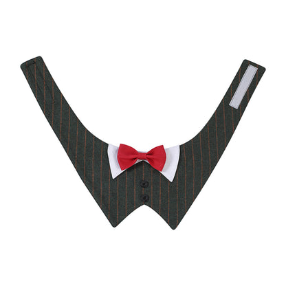 GAVPEPY Polyester Tuxedo Bow Pet Bib, Sizes XS, S, M, L, XL, Green Stripe, Dark Gray Stripe, Coffee Stripe, for photos, celebrations, walks and everyday pet outfits; a neckwear accessory for everyday outfits, portraits and special occasions image 8 - DPbib24-Green-XS-Design01.jpg