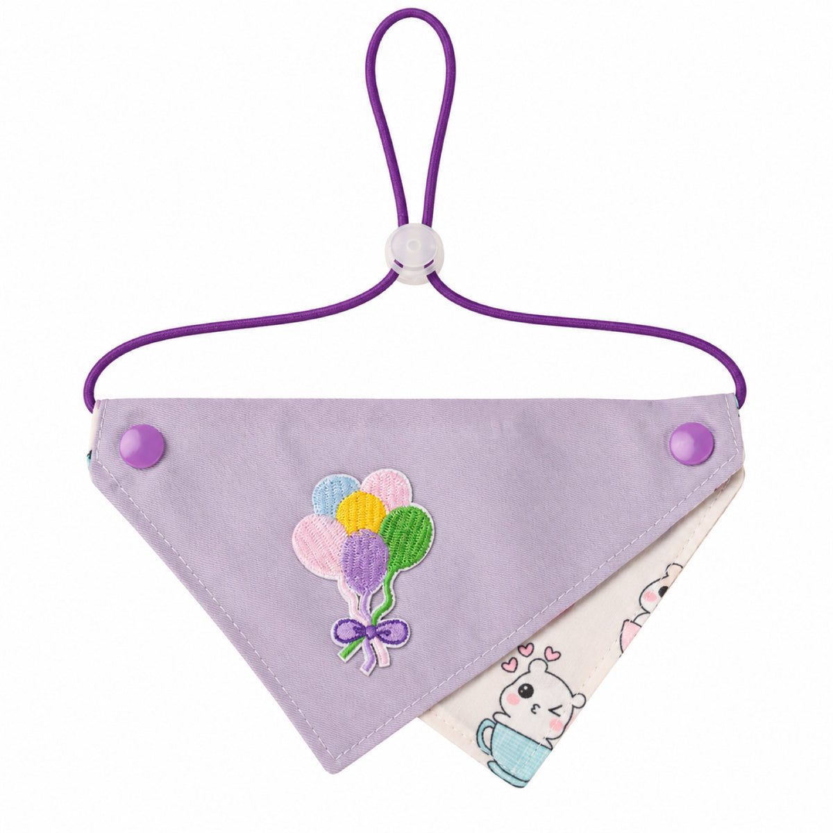 GAVPEPY Fabric Reversible Printed Pet Bandana, Sizes S, L, Purple, for pet photos, outings and celebrations; decorative neckwear with the selected print and fit shown in the product photos; review the selected variant photo for details image 8 - DPbib25-Purple-S.jpg