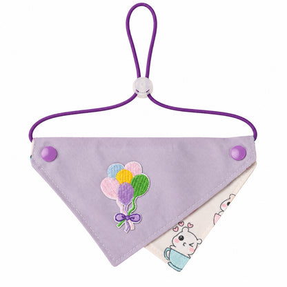 GAVPEPY Fabric Reversible Printed Pet Bandana, Sizes S, L, Purple, for pet photos, outings and celebrations; decorative neckwear with the selected print and fit shown in the product photos; review the selected variant photo for details image 8 - DPbib25-Purple-S.jpg
