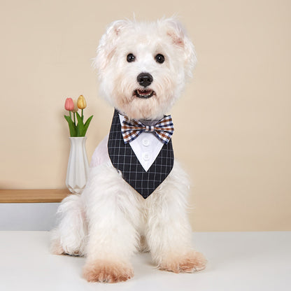 GAVPEPY Polyester Tuxedo-Style Pet Bandana, Sizes XS, S, M, L, XL, 6 color or pattern options, for photos, celebrations, walks and everyday pet outfits; a neckwear accessory for everyday outfits, portraits and special occasions image 9 - DPbib27-Black-XS.jpg