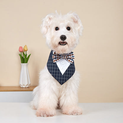 GAVPEPY Polyester Tuxedo-Style Pet Bandana, Sizes XS, S, M, L, XL, 6 color or pattern options, for photos, celebrations, walks and everyday pet outfits; a neckwear accessory for everyday outfits, portraits and special occasions image 11 - DPbib27-Navy-XS.jpg