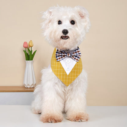 GAVPEPY Polyester Tuxedo-Style Pet Bandana, Sizes XS, S, M, L, XL, 6 color or pattern options, for photos, celebrations, walks and everyday pet outfits; a neckwear accessory for everyday outfits, portraits and special occasions image 13 - DPbib27-Yellow-XS.jpg
