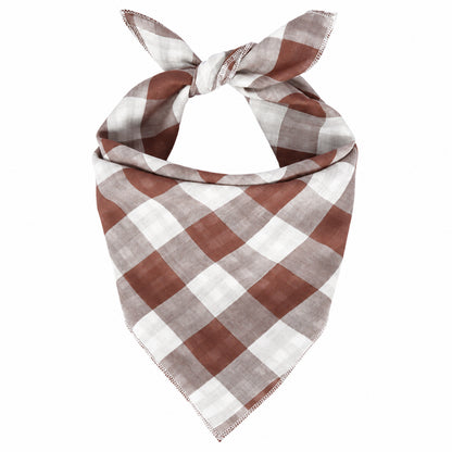 GAVPEPY Cotton Plaid Tie Pet Bandana, Sizes 68 x 45 x 45, One Size, Red, Green, White, Brown, for photos, celebrations, walks and everyday pet outfits; a neckwear accessory for everyday outfits, portraits and special occasions image 12 - DPbib33-Brown-68X45X45.jpg