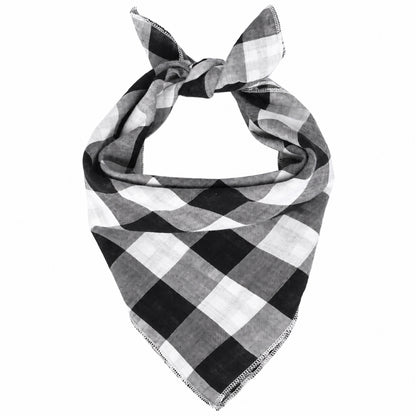 GAVPEPY Cotton Plaid Tie Pet Bandana, Sizes 68 x 45 x 45, One Size, Red, Green, White, Brown, for photos, celebrations, walks and everyday pet outfits; a neckwear accessory for everyday outfits, portraits and special occasions image 11 - DPbib33-White-68X45X45-Design04.jpg