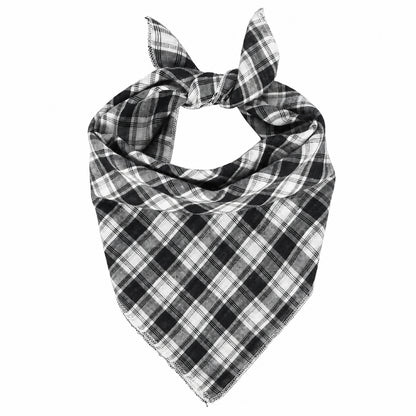 GAVPEPY Cotton Plaid Tie Pet Bandana, Sizes 68 x 45 x 45, One Size, Red, Green, White, Brown, for photos, celebrations, walks and everyday pet outfits; a neckwear accessory for everyday outfits, portraits and special occasions image 13 - DPbib33-White-68X45X45-Design06.jpg