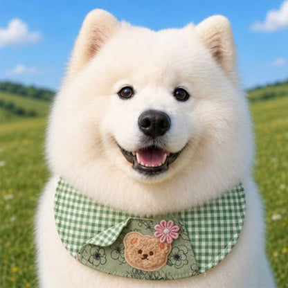 GAVPEPY Polyester Gingham Bear Pet Bib, 6 size options, 5 color or pattern options, for photos, celebrations, walks and everyday pet outfits; a neckwear accessory for everyday outfits, portraits and special occasions image 9 - DPbib35-Green-XS.jpg