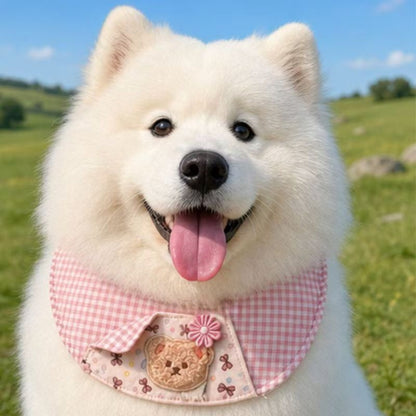 GAVPEPY Polyester Gingham Bear Pet Bib, 6 size options, 5 color or pattern options, for photos, celebrations, walks and everyday pet outfits; a neckwear accessory for everyday outfits, portraits and special occasions image 10 - DPbib35-Pink-XS.jpg