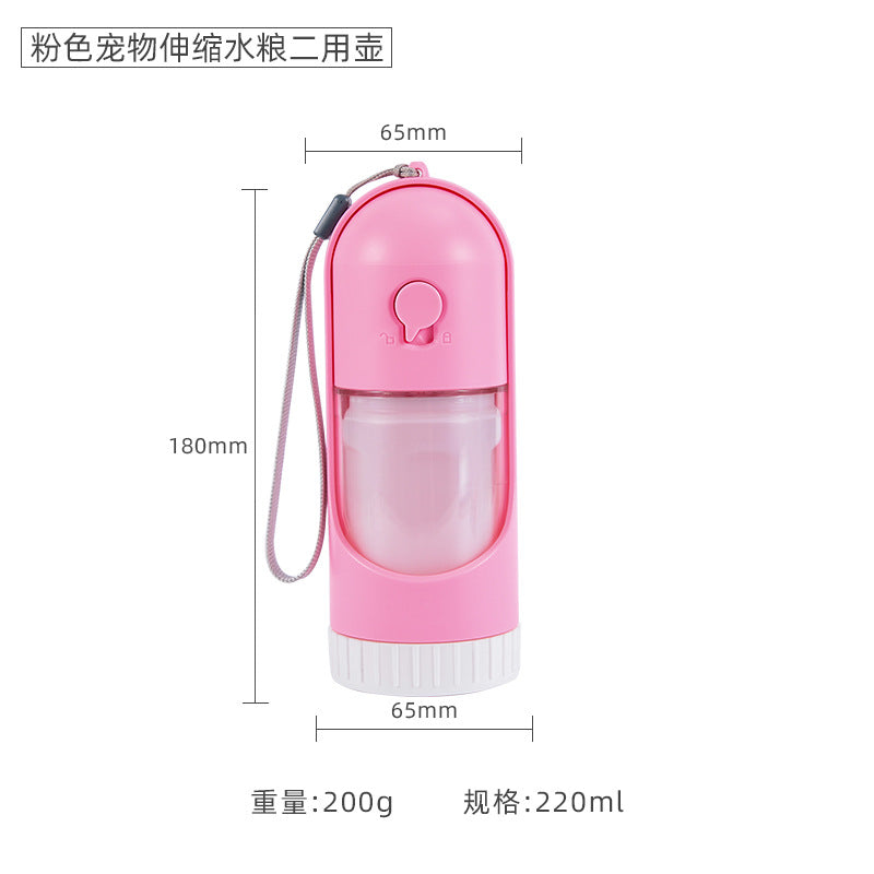Extendable Pet Water and Food Bottle, 220 mL, 3 Options, By GAVPEPY image 8 - DPbottle18-Pink-WaterFoodCombo.jpg