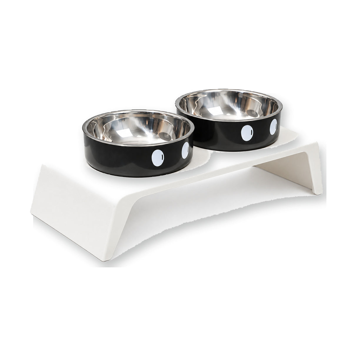 Big-Eyes Stainless Steel Double Pet Bowl, 2 Colors, By GAVPEPY image 8 - DPbowl12-Black-2pcs-Boxed-BigEyes.jpg