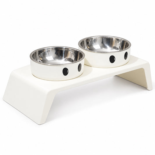 Big-Eyes Stainless Steel Double Pet Bowl, 2 Colors, By GAVPEPY image 9 - DPbowl12-White-2pcs-Boxed-BigEyes.jpg