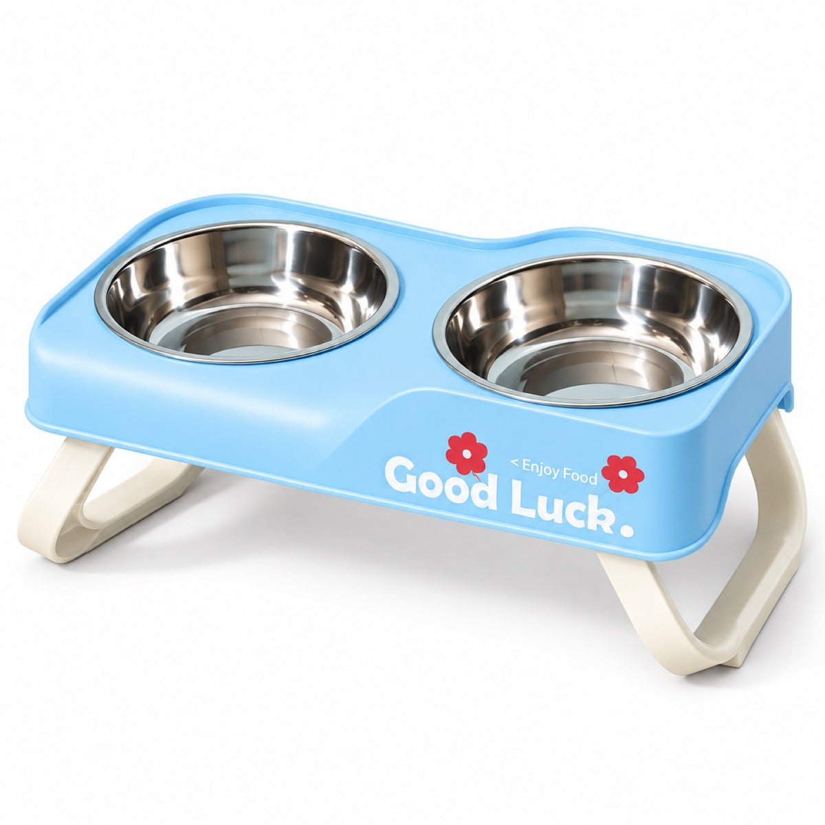 Raised Stainless Steel Double Pet Bowl, 3 Colors, By GAVPEPY image 10 - DPbowl29-Blue.jpg