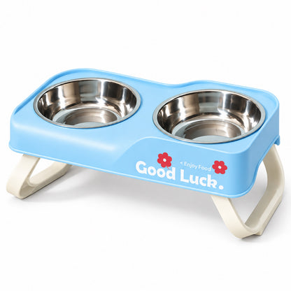 Raised Stainless Steel Double Pet Bowl, 3 Colors, By GAVPEPY image 10 - DPbowl29-Blue.jpg