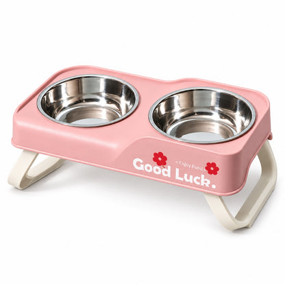Raised Stainless Steel Double Pet Bowl, 3 Colors, By GAVPEPY image 8 - DPbowl29-Pink.jpg