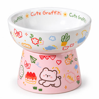 Graffiti Ceramic Pet Bowl, 6 Colorways, By GAVPEPY image 10 - DPbowl3-Pink-White-Graffiti.jpg