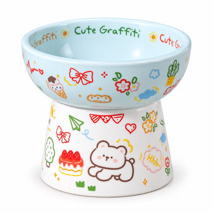 Graffiti Ceramic Pet Bowl, 6 Colorways, By GAVPEPY image 9 - DPbowl3-White-Blue-Graffiti.jpg