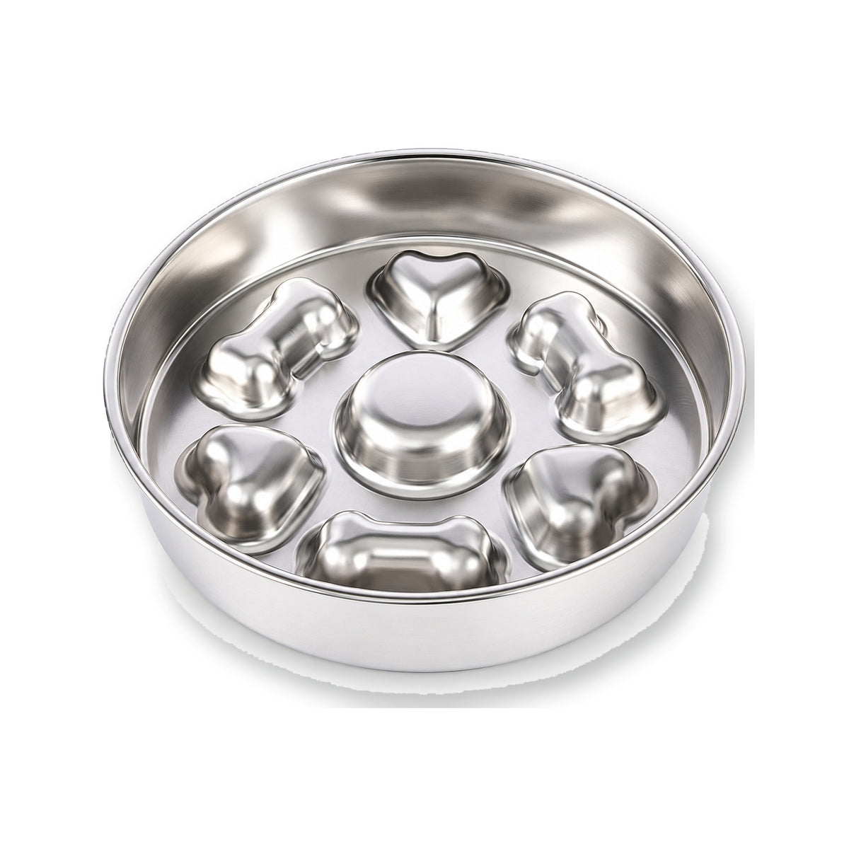 Round Bone-Print Stainless Steel Slow Feeder Bowl, 3 Base Options, By GAVPEPY image 8 - DPbowl31-RoundBoneHeart-RoundBone-BonePrint-NoSilicone.jpg