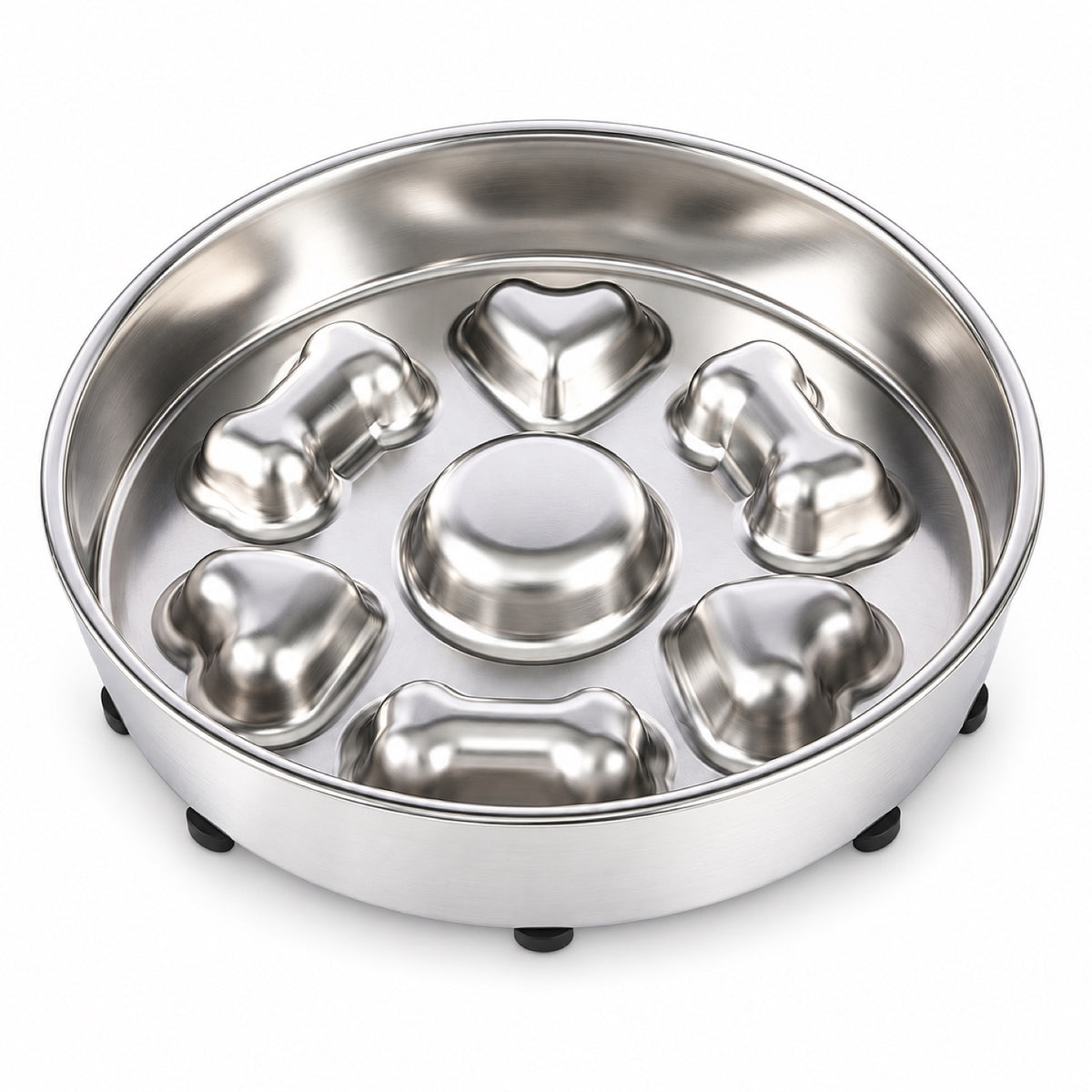 Round Bone-Print Stainless Steel Slow Feeder Bowl, 3 Base Options, By GAVPEPY image 10 - DPbowl31-RoundBoneHeart-RoundBone-BonePrint-WithAntiSlipSilicone.jpg