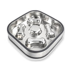 GAVPEPY Square Bone-Print Stainless Steel Slow Feeder Bowl, 2 Base Options for Everyday Feeding, Water Service and Organized Pet Care, for Home Kitchens, Feeding Stations and Travel Setups, Slow-Feeding Layout Encourages a Measured Pace