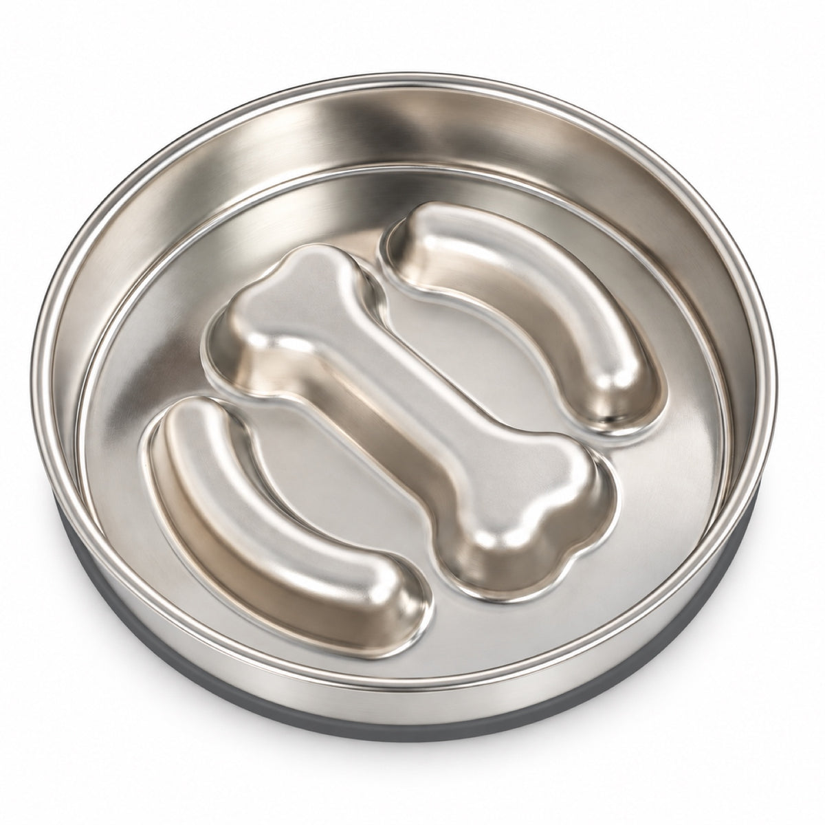Bone-Print Stainless Steel Slow Feeder Bowl, 2 Base Options, By GAVPEPY image 9 - DPbowl33-BonePrint-WithSilicone.jpg