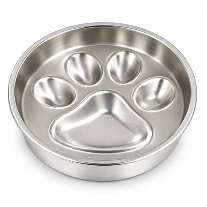 Paw-Print Stainless Steel Slow Feeder Bowl, 2 Base Options, By GAVPEPY image 9 - DPbowl34-PawPrint-NoSilicone.jpg