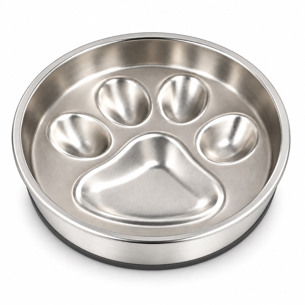 Paw-Print Stainless Steel Slow Feeder Bowl, 2 Base Options, By GAVPEPY image 8 - DPbowl34-PawPrint-WithSilicone.jpg