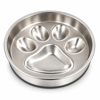 Paw-Print Stainless Steel Slow Feeder Bowl, 2 Base Options, By GAVPEPY image 8 - DPbowl34-PawPrint-WithSilicone.jpg