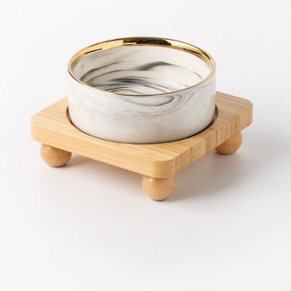 Raised Ceramic Pet Bowl with Single Bamboo Stand, 40 Options, By GAVPEPY image 12 - DPbowl38-Gray-13CM-1pc-StraightRim-RoundBead-V17.jpg