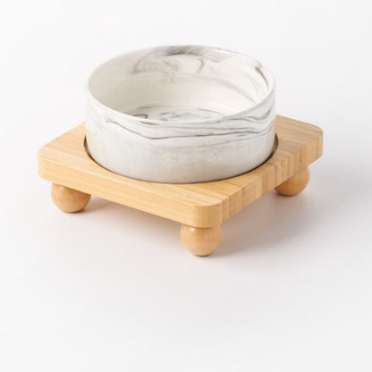 Raised Ceramic Pet Bowl with Single Bamboo Stand, 40 Options, By GAVPEPY image 31 - DPbowl38-Gray-15-7CM-1pc-StraightRim-RoundBead.jpg