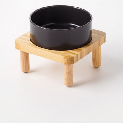 Raised Ceramic Pet Bowl with Single Bamboo Stand, 40 Options, By GAVPEPY image 28 - DPbowl38-MatteBlack-13CM-1pc-StraightRim.jpg
