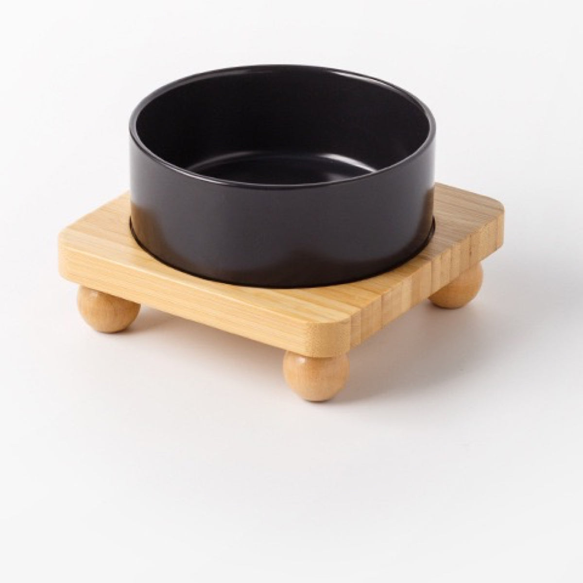 Raised Ceramic Pet Bowl with Single Bamboo Stand, 40 Options, By GAVPEPY image 11 - DPbowl38-MatteBlack-15-7CM-1pc-StraightRim-RoundBead.jpg