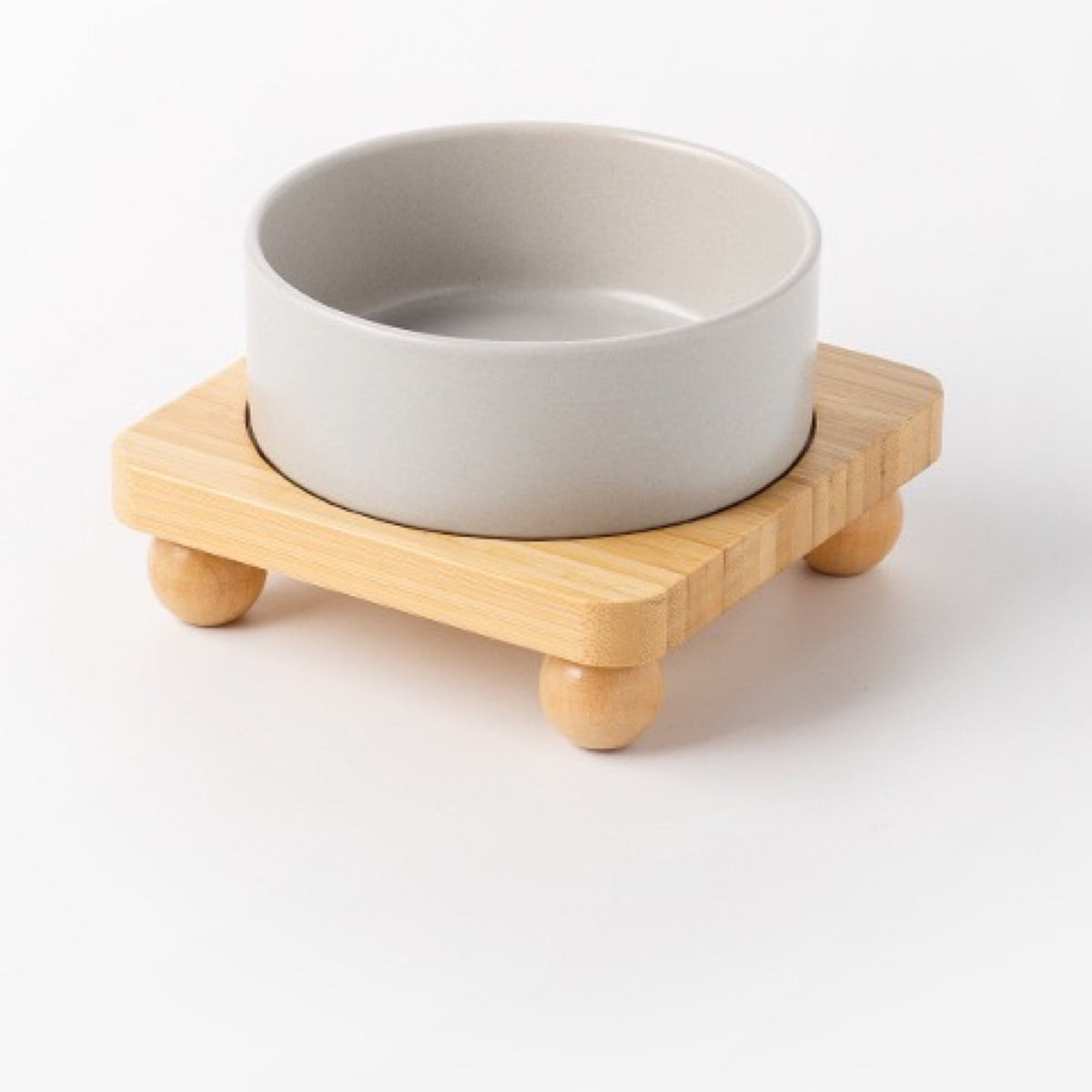 Raised Ceramic Pet Bowl with Single Bamboo Stand, 40 Options, By GAVPEPY image 8 - DPbowl38-MatteGray-15-7CM-1pc-StraightRim-RoundBead.jpg