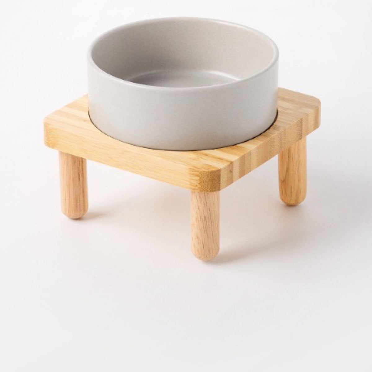 Raised Ceramic Pet Bowl with Single Bamboo Stand, 40 Options, By GAVPEPY image 17 - DPbowl38-MatteGray-15-7CM-1pc-StraightRim.jpg