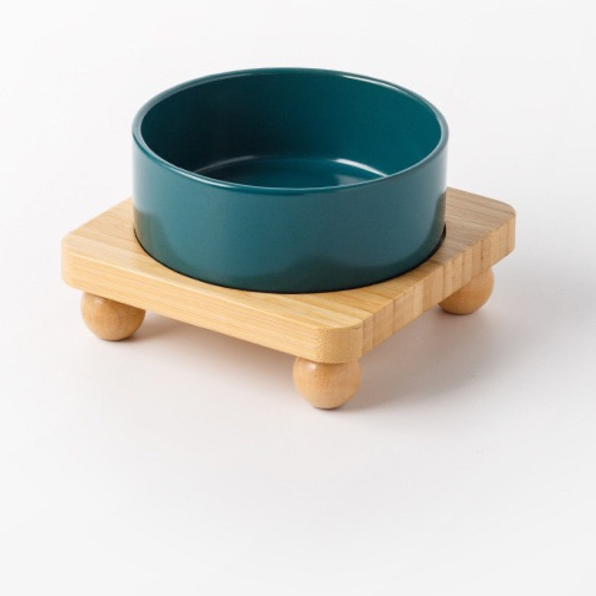 Raised Ceramic Pet Bowl with Single Bamboo Stand, 40 Options, By GAVPEPY image 43 - DPbowl38-MatteGreen-13CM-1pc-StraightRim-RoundBead.jpg