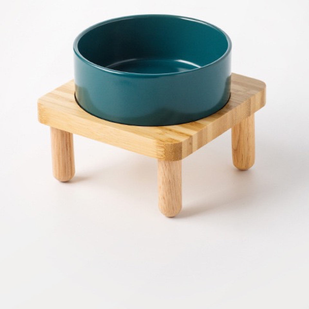 Raised Ceramic Pet Bowl with Single Bamboo Stand, 40 Options, By GAVPEPY image 16 - DPbowl38-MatteGreen-13CM-1pc-StraightRim.jpg