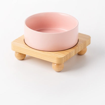 Raised Ceramic Pet Bowl with Single Bamboo Stand, 40 Options, By GAVPEPY image 29 - DPbowl38-MattePink-13CM-1pc-StraightRim-RoundBead.jpg