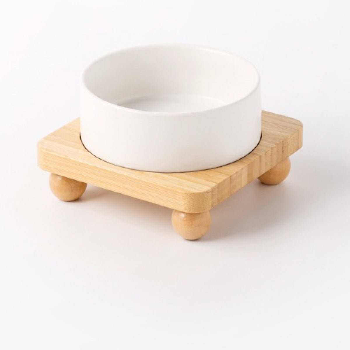 Raised Ceramic Pet Bowl with Single Bamboo Stand, 40 Options, By GAVPEPY image 46 - DPbowl38-MatteWhite-15-7CM-1pc-StraightRim-RoundBead.jpg