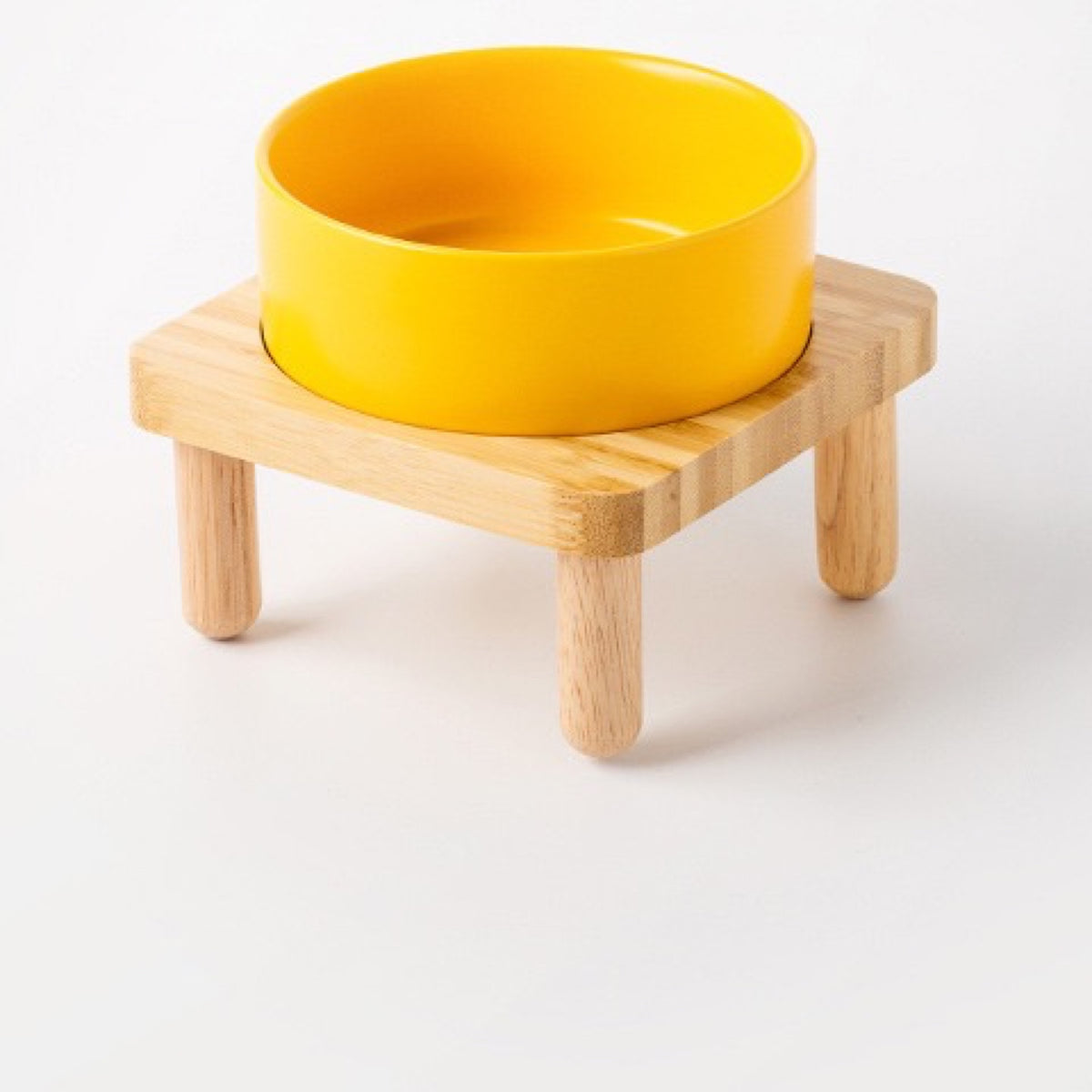 Raised Ceramic Pet Bowl with Single Bamboo Stand, 40 Options, By GAVPEPY image 23 - DPbowl38-MatteYellow-13CM-1pc-StraightRim.jpg