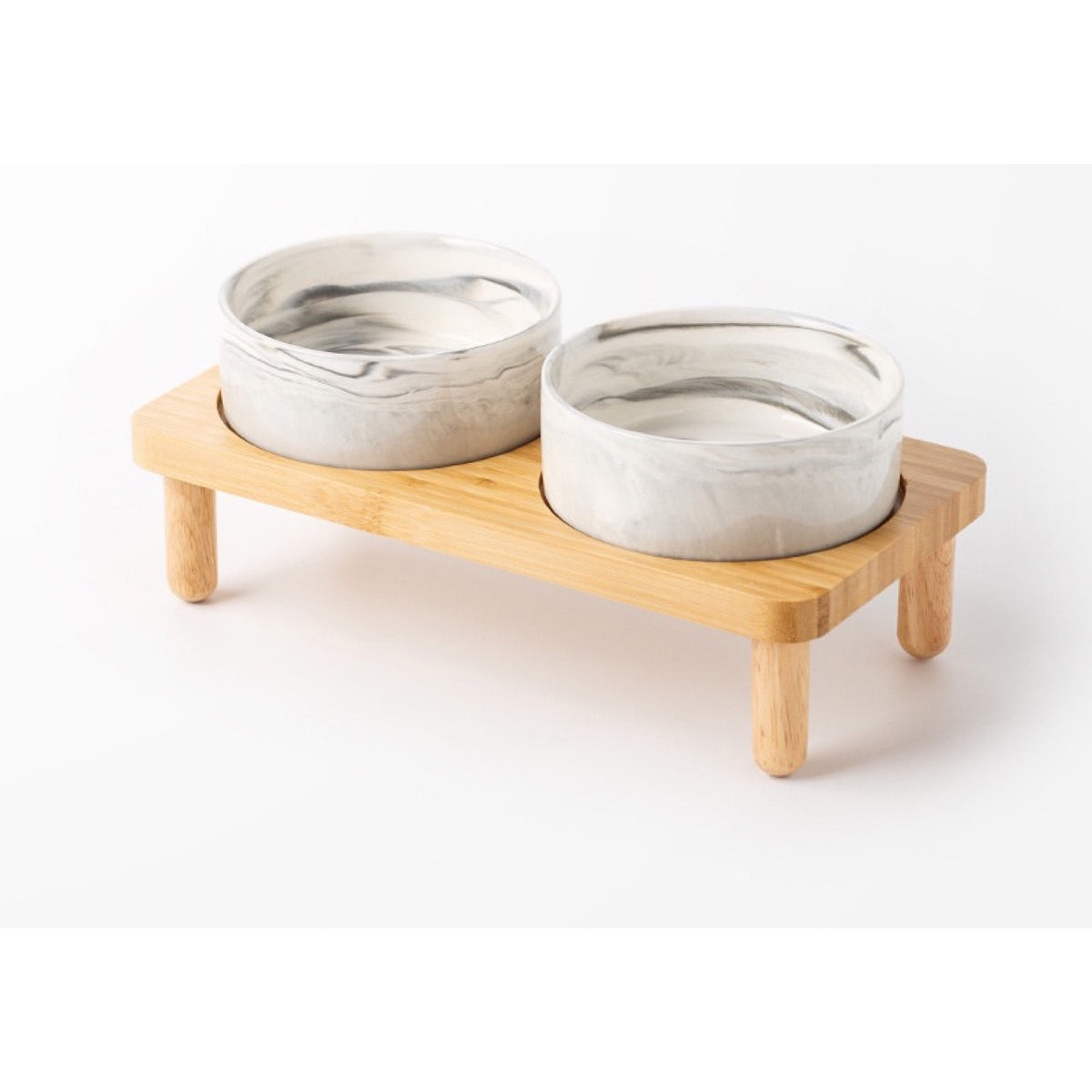 Raised Ceramic Double Pet Bowl with Bamboo Stand, 40 Options, By GAVPEPY image 12 - DPbowl39-Gray-13CM-2pcs-StraightRim.jpg