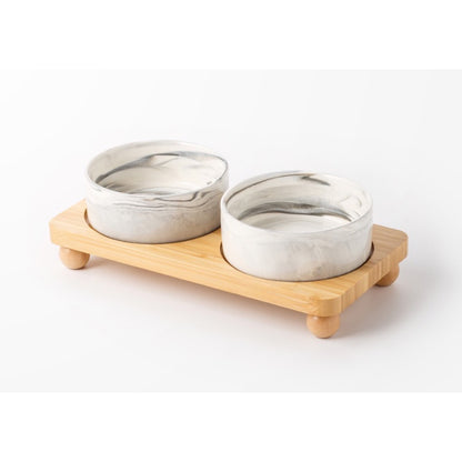 Raised Ceramic Double Pet Bowl with Bamboo Stand, 40 Options, By GAVPEPY image 35 - DPbowl39-Gray-15-7CM-2pcs-StraightRim-RoundBead.jpg