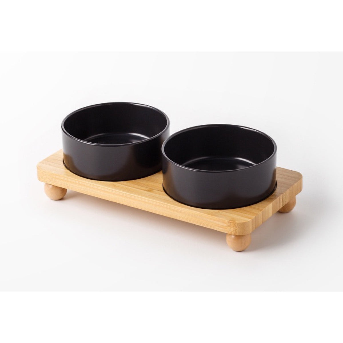 Raised Ceramic Double Pet Bowl with Bamboo Stand, 40 Options, By GAVPEPY image 8 - DPbowl39-MatteBlack-13CM-2pcs-StraightRim-RoundBead.jpg