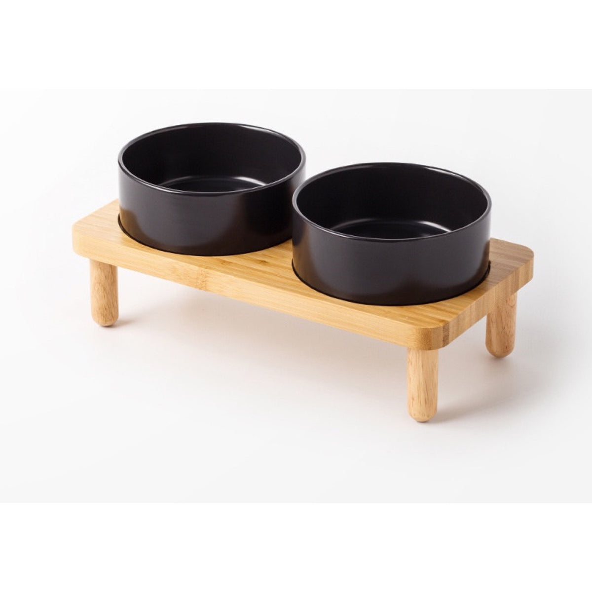Raised Ceramic Double Pet Bowl with Bamboo Stand, 40 Options, By GAVPEPY image 20 - DPbowl39-MatteBlack-13CM-2pcs-StraightRim.jpg