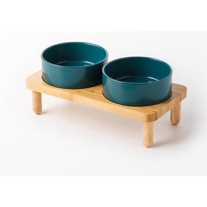 Raised Ceramic Double Pet Bowl with Bamboo Stand, 40 Options, By GAVPEPY image 18 - DPbowl39-MatteGreen-13CM-2pcs-StraightRim.jpg