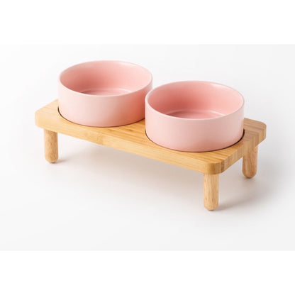 Raised Ceramic Double Pet Bowl with Bamboo Stand, 40 Options, By GAVPEPY image 23 - DPbowl39-MattePink-15-7CM-2pcs-StraightRim.jpg