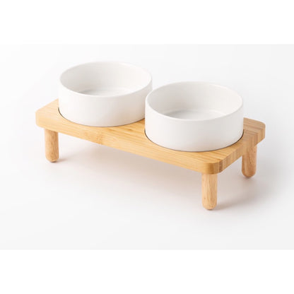 Raised Ceramic Double Pet Bowl with Bamboo Stand, 40 Options, By GAVPEPY image 27 - DPbowl39-MatteWhite-13CM-2pcs-StraightRim.jpg