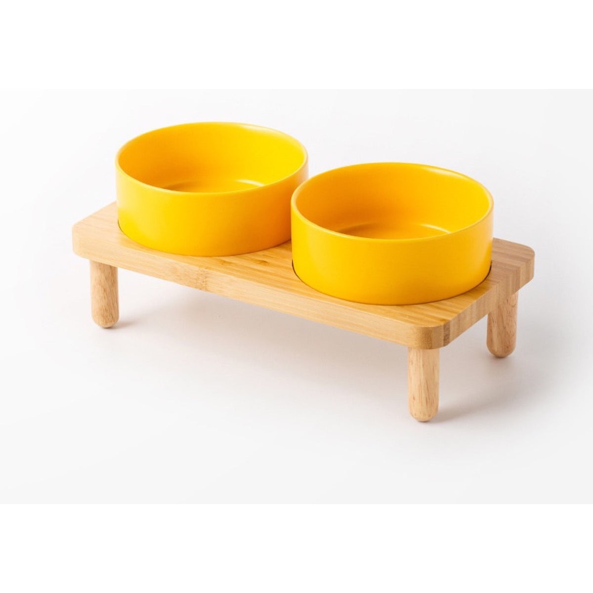 Raised Ceramic Double Pet Bowl with Bamboo Stand, 40 Options, By GAVPEPY image 42 - DPbowl39-MatteYellow-15-7CM-2pcs-StraightRim.jpg