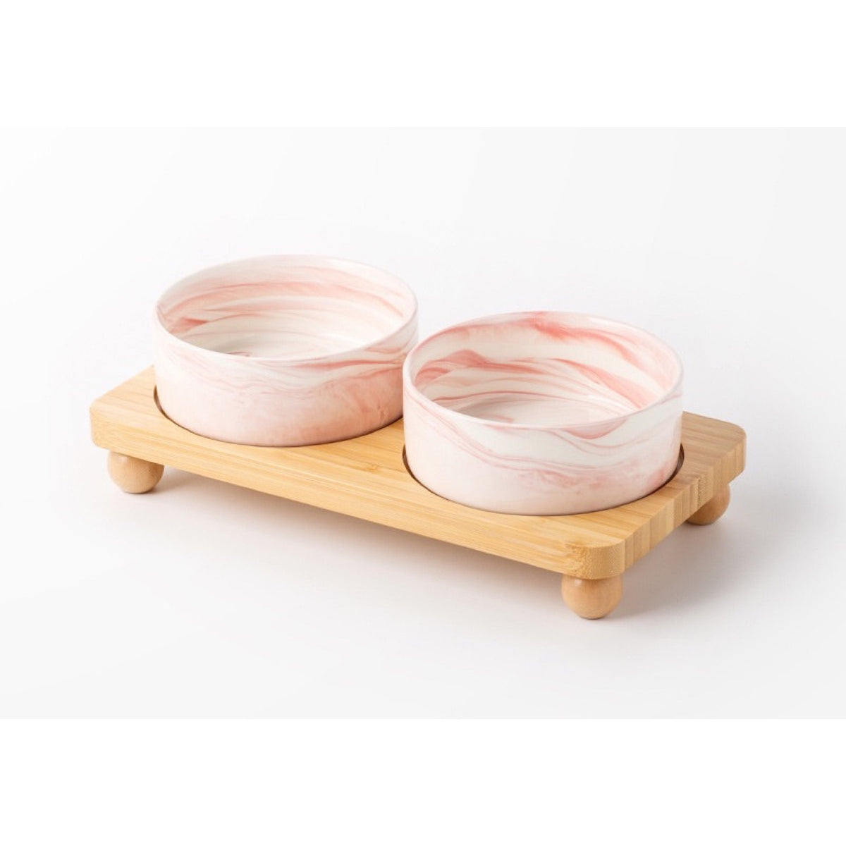 Raised Ceramic Double Pet Bowl with Bamboo Stand, 40 Options, By GAVPEPY image 21 - DPbowl39-Pink-13CM-2pcs-StraightRim-RoundBead.jpg