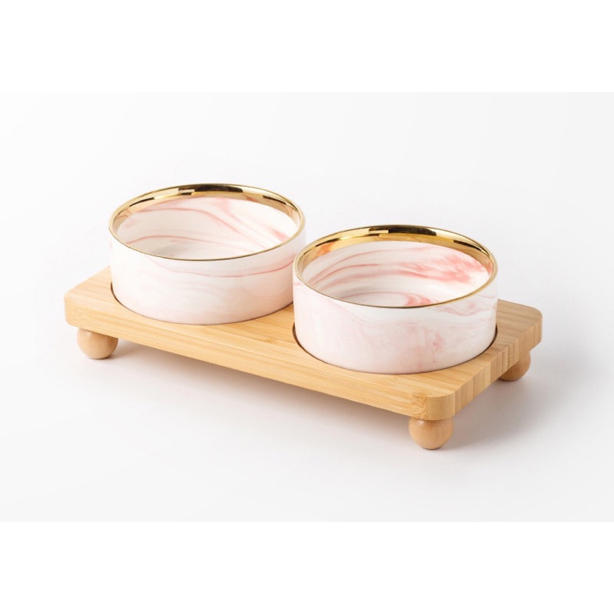 Raised Ceramic Double Pet Bowl with Bamboo Stand, 40 Options, By GAVPEPY image 31 - DPbowl39-Pink-15-7CM-2pcs-StraightRim-RoundBead-V20.jpg