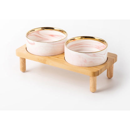 Raised Ceramic Double Pet Bowl with Bamboo Stand, 40 Options, By GAVPEPY image 36 - DPbowl39-Pink-15-7CM-2pcs-StraightRim-V40.jpg