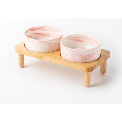Raised Ceramic Double Pet Bowl with Bamboo Stand, 40 Options, By GAVPEPY image 43 - DPbowl39-Pink-15-7CM-2pcs-StraightRim.jpg